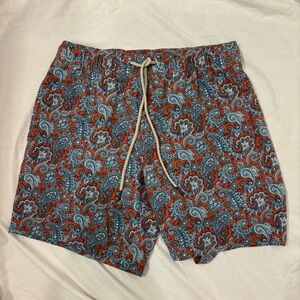 Men’s M Fair Harbor Paisley Swim Trunks - Blue and Reddish/Orange
